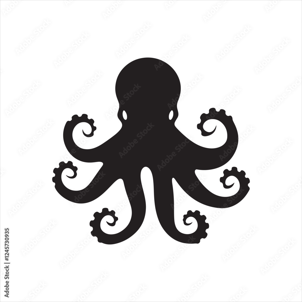 Simple Black Silhouette Octopus Cartoon Vector - Clean Design for Logos Simple Black Silhouette Octopus Cartoon Vector - Clean Design for Logos