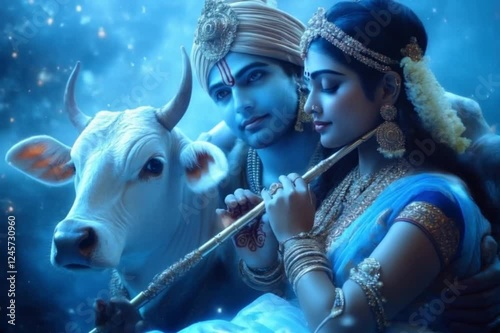 Krishna and Radha's Divine Embrace: A Celestial Love Story