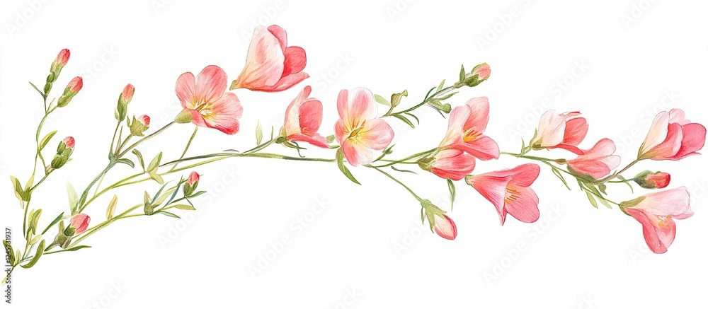 Delicate pink freesia flowers arranged gracefully on the left side against a clean white backdrop highlighting their soft hues and natural elegance. Delicate pink freesia flowers arranged gracefully on the left side against a clean white backdrop highlighting their soft hues and natural elegance.