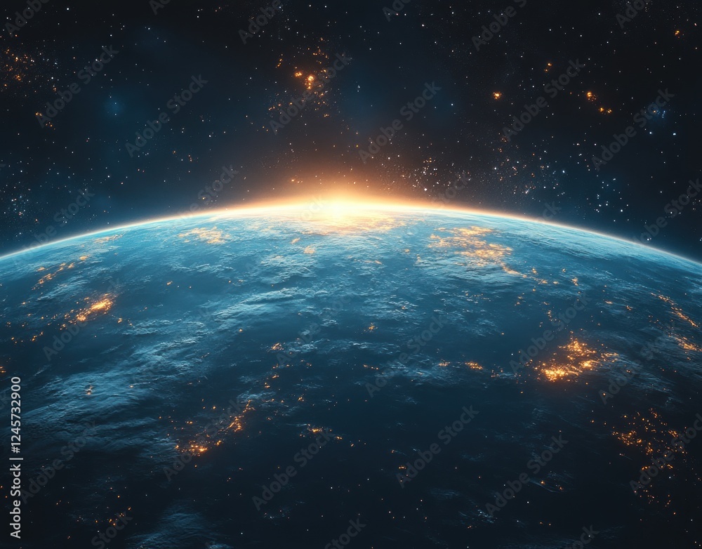 Obraz premium Eclipse in Blue Light Over a Cosmic Horizon