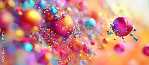 Colorful bokeh backdrop featuring soft pink, orange, and blue spheres creating a festive atmosphere with vibrant blurred effects for celebration.