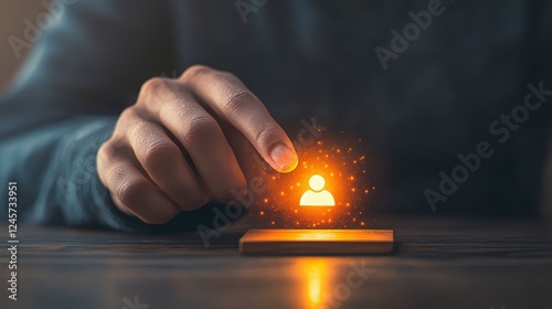 Hand selecting digital profile on phone.