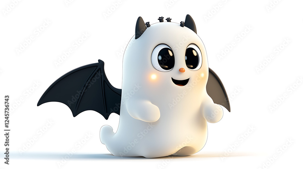 A cartoonish white creature with a black bat wing is smiling. generated using AI A cartoonish white creature with a black bat wing is smiling. generated using AI