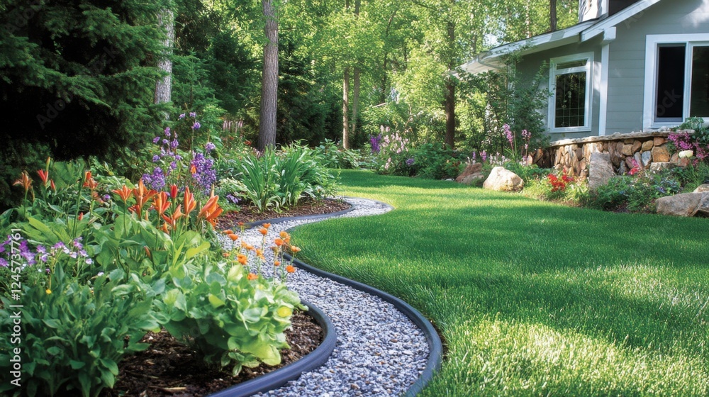 Obraz premium Stunning Home Garden Design with Vibrant Flowers