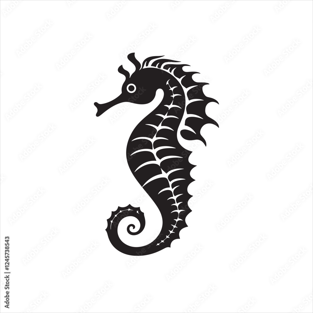 Obraz premium Minimalistic Black Seahorse Silhouette Icon on White Background