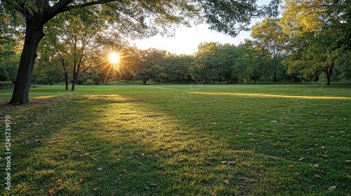 A sun-kissed suburban neighborhood in autumn, photo