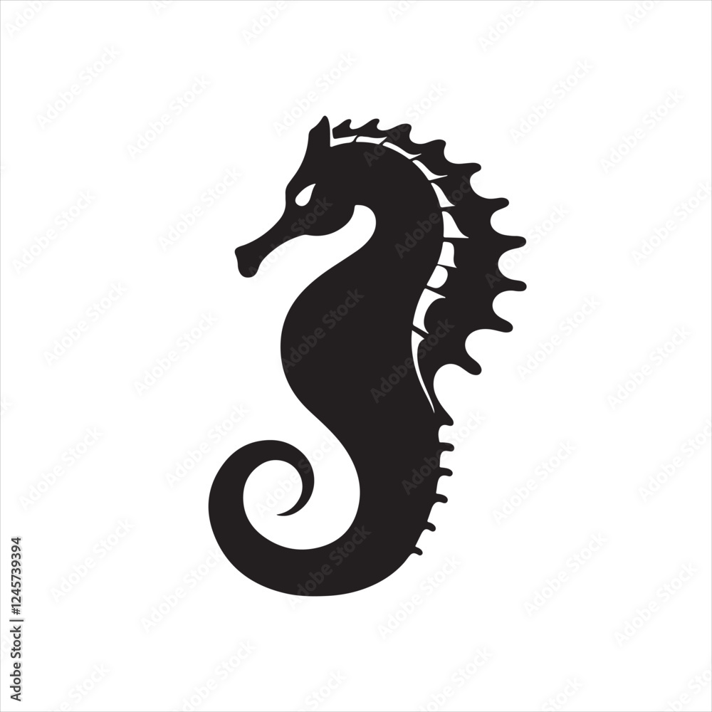 Obraz premium Minimalistic Black Seahorse Silhouette Icon on White Background