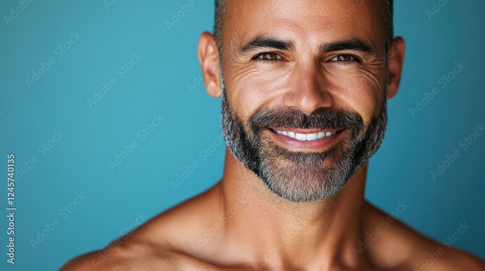 Fototapeta premium A man with a beard, mustache and goatee smiling at the camera.