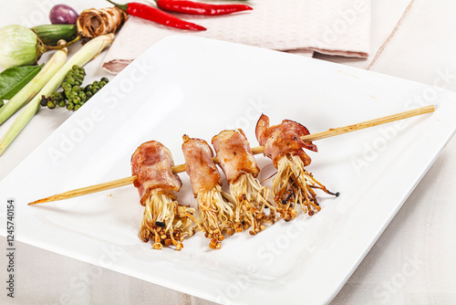 Thai Street foof satay with bacon and mushroom photo