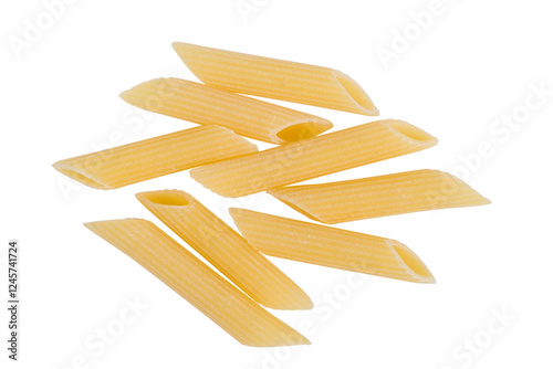 Fotografie close up of a penne pasta on white background with clipping path, top view