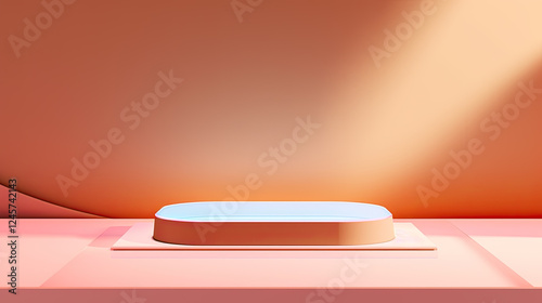 Minimalist Product Display Pedestal with Soft Lighting and Pastel Colors