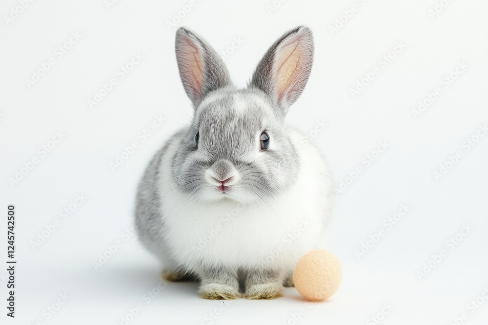 Fluffy White Rabbit with Gray Markings Soft Focus Isolated on White Background Fluffy White Rabbit with Gray Markings Soft Focus Isolated on White Background
