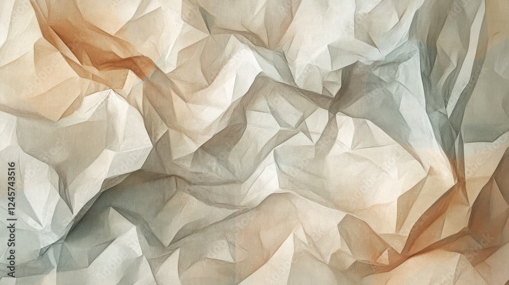 Fototapeta premium Natural crumpled paper background that blends realism and abstraction. Light and shadow blend subtly with crisp texture. Perfect for creative projects, adding an artistic and realistic feel to designs