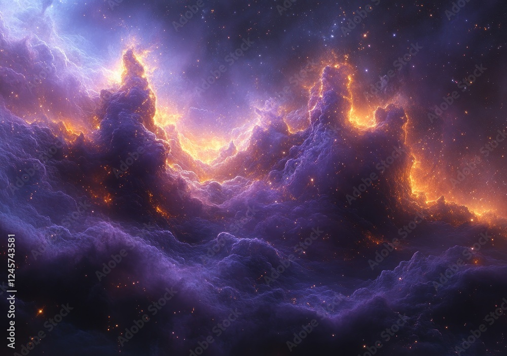 Fototapeta premium Nebula Stars Cosmic Sky Galaxy Night Blue Purple Space Background Illustration