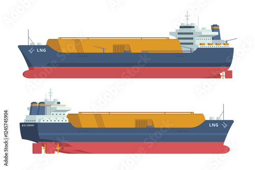 Gas Carrier Ship LNG Vector Illustration. Fully Editable Element. Object Isolated on White Background.