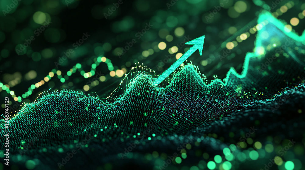 A glowing green financial chart with a rising trend line in a futuristic digital data visualization style
A glowing green financial chart with a rising trend line in a futuristic digital data visualization style