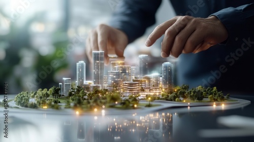 Architect Inspecting Scale Model of Sustainable Design