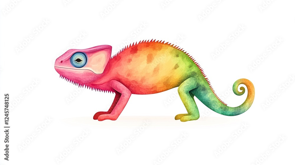 Fototapeta premium Colorful chameleon illustration showcasing vibrant hues and detailed features on a white background