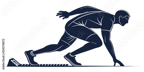 Runner in Starting Blocks Vector Illustration | Track and Field Athlete | Sports Graphic Design | Sprint Start Position