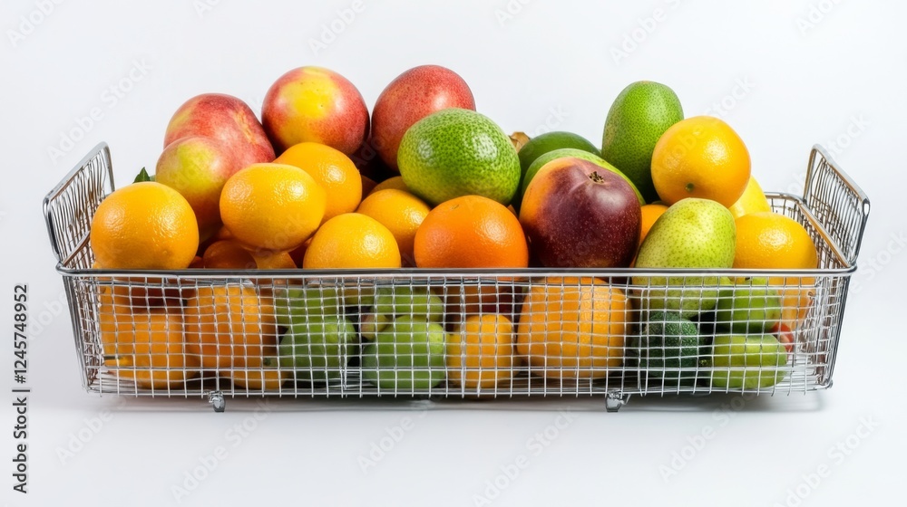 Assorted Fresh Fruits in a Metal Basket Assorted Fresh Fruits in a Metal Basket