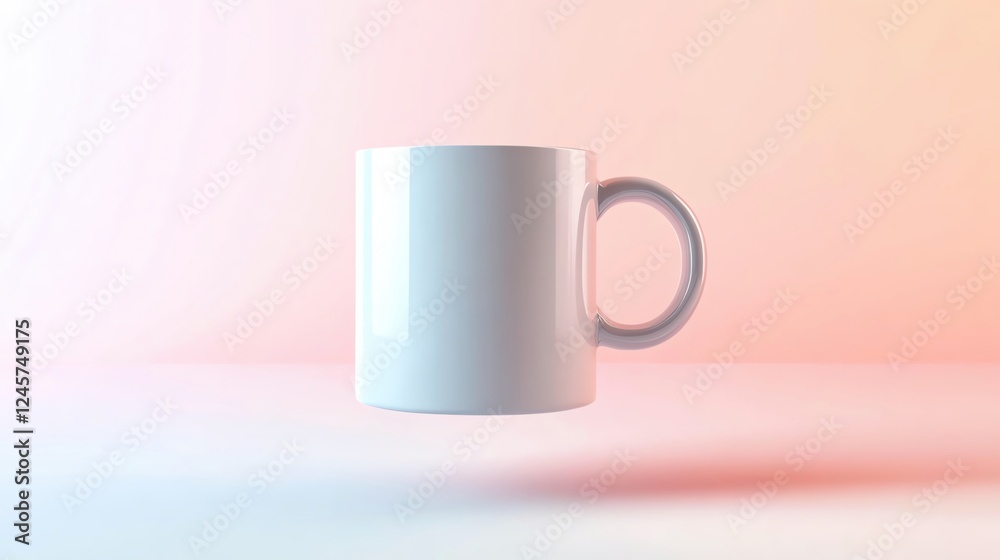 Minimalist floating white coffee mug design. Minimalist floating white coffee mug design.