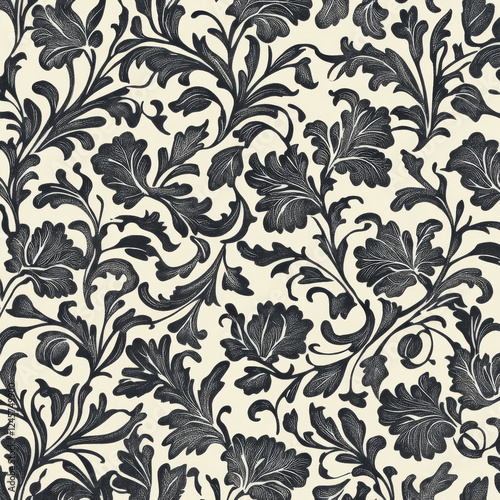 Elegant black floral pattern on cream background