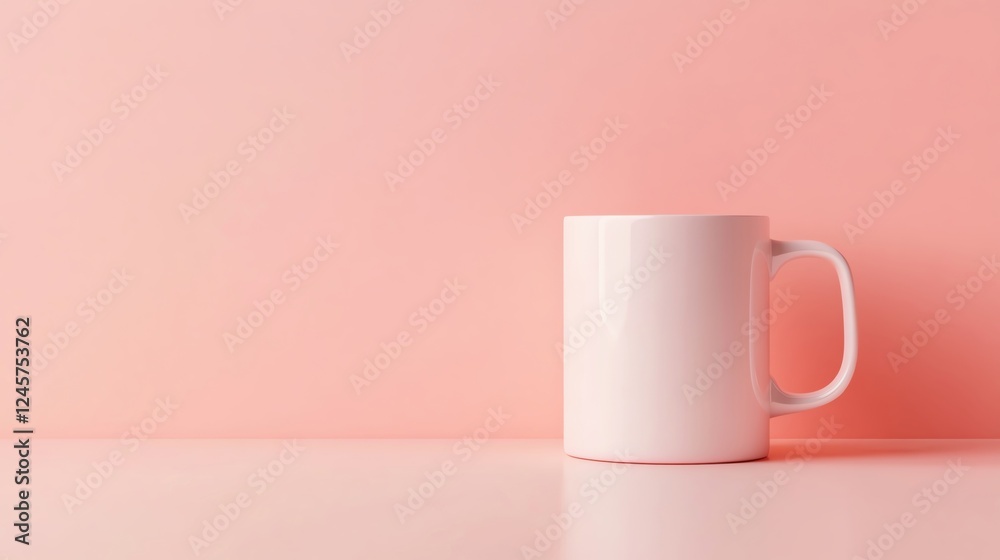 Minimalistic white mug on pink background. Minimalistic white mug on pink background.