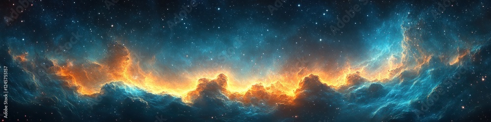 Fototapeta premium Cosmic Nebula Landscape with Stars and Clouds in a Vast Universe