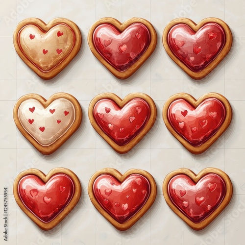 Decorative heart-shaped cookies for celebrations.