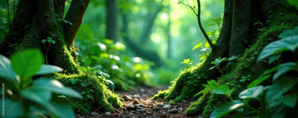 Fototapeta premium Vines and creepers entwine jungle plant stems, tropical jungle, forest floor, creepers