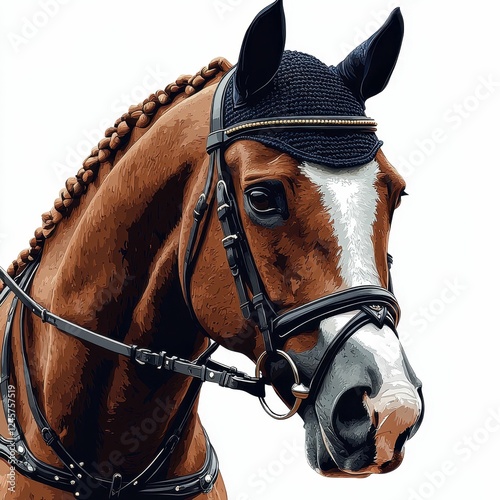 Detailed portrait of a show horse with tack. photo