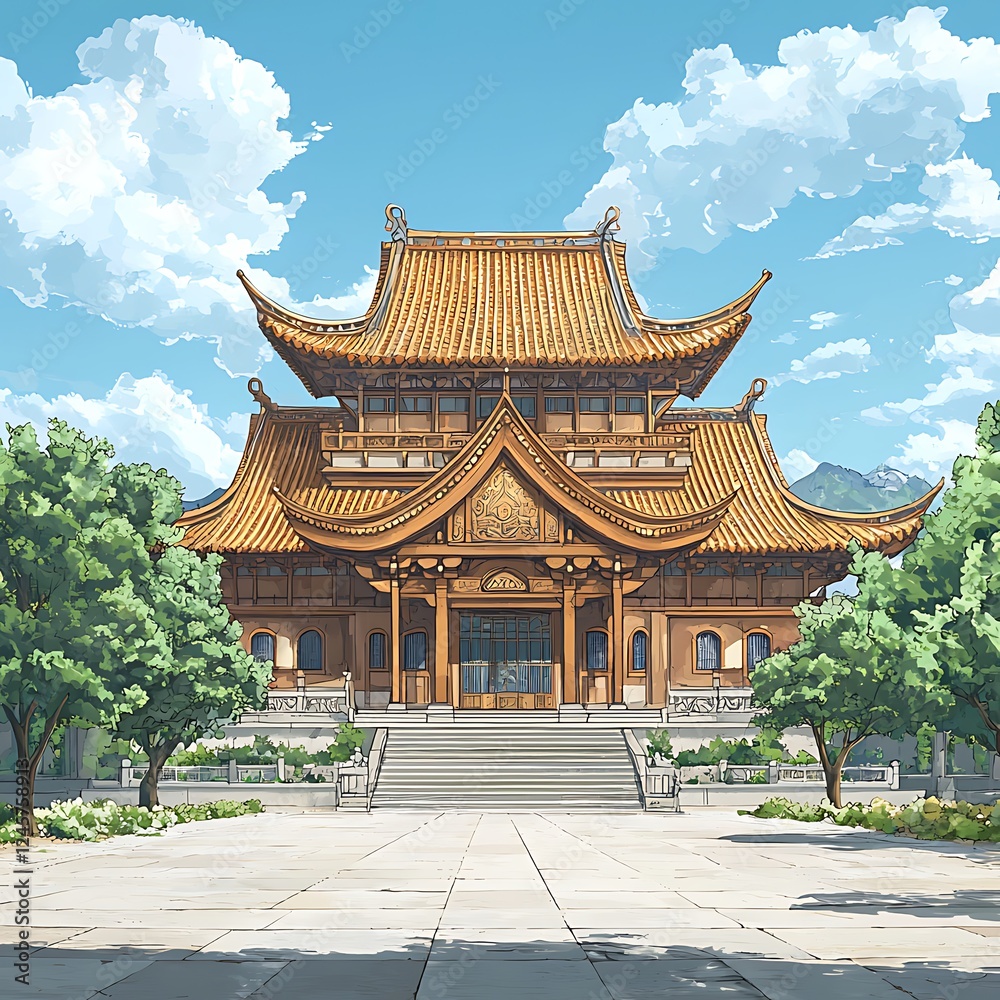 Fototapeta premium Majestic Chinese Temple Under a Sunny Sky.