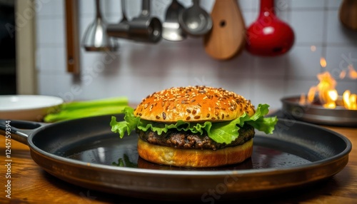 Juicy Beef Burger on Sesame Bun with Lettuce