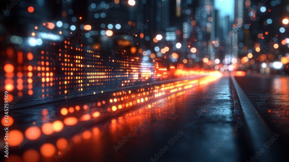 Fototapeta premium Cityscape night road digital data flow