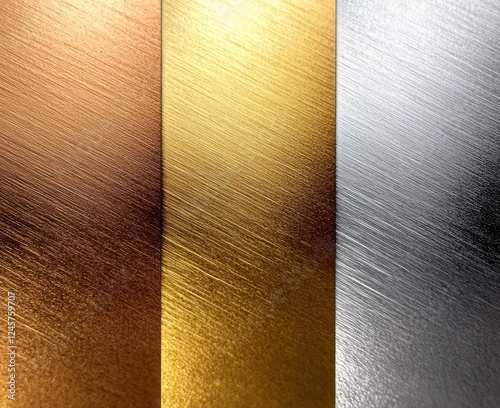 metal texture backgrounds in silver gold bronze copper with smooth gradients and reflections