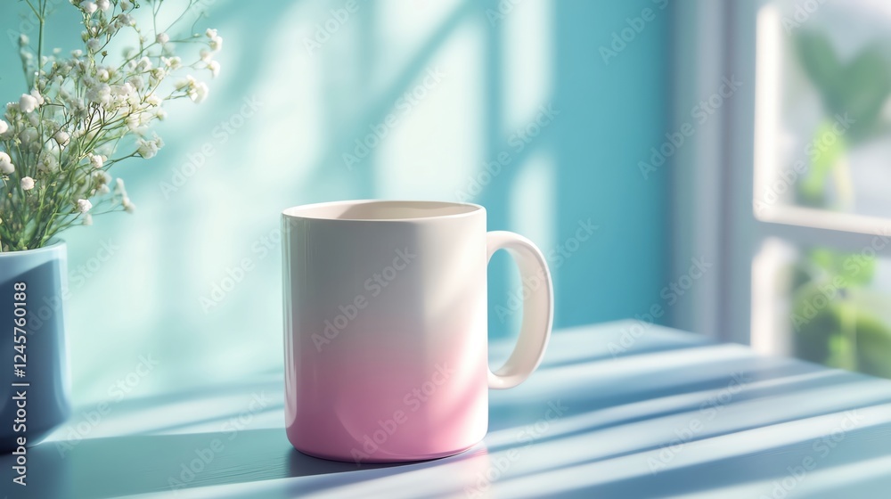 Stylish ombre coffee cup in bright setting. Stylish ombre coffee cup in bright setting.