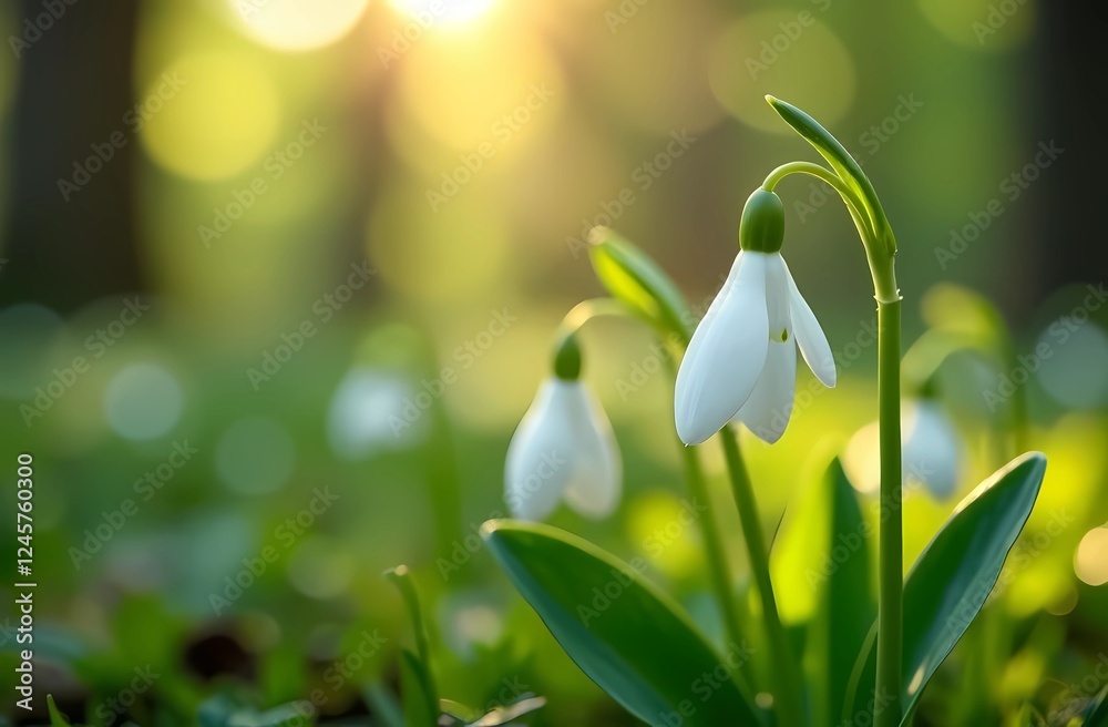 Obraz premium Spring landscape, snow-white snowdrops