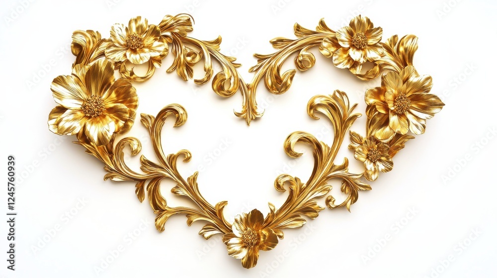 Elegant Golden Floral Heart Design with Intricate Details Elegant Golden Floral Heart Design with Intricate Details