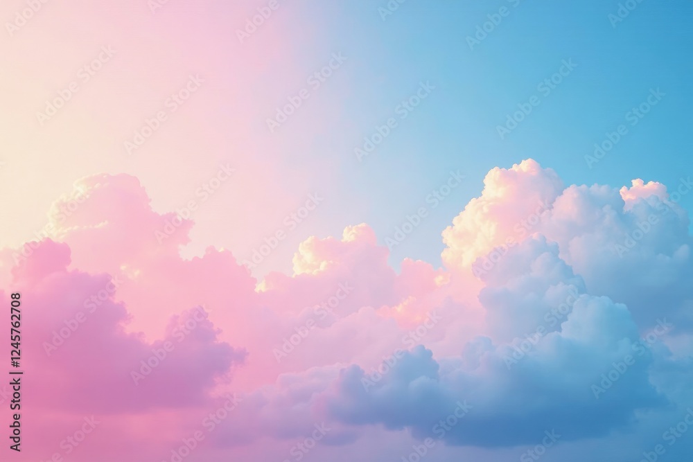 Fototapeta premium Pastel pink and blue hues blend in a dreamy cloudy sky, gentle, nature