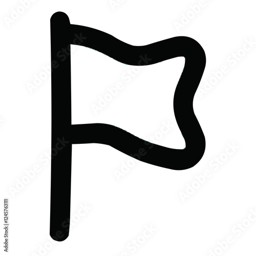 Flag icon with waving design, bold style, black color, symbol for signa