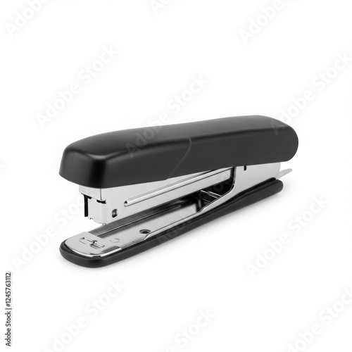 Black office stapler with a sleek design,isolated on white