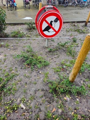 Schilderij op canvas Feeding birds is prohibited here. Do not throw bird seed.
