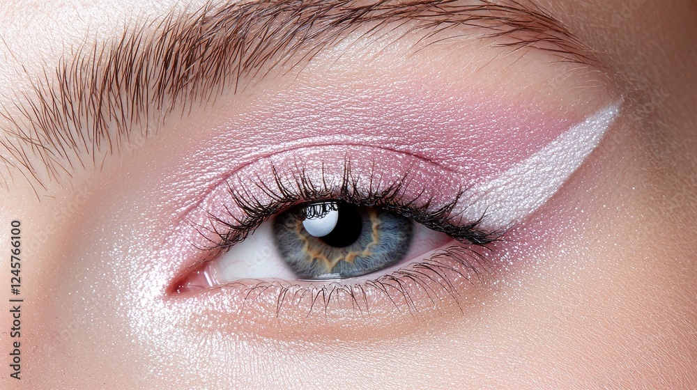 Fototapeta premium Close-up eye makeup, pink eyeshadow, white liner