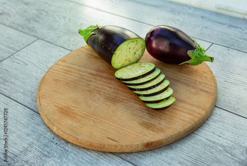 sliced ​​eggplant, salad, cooking, agriculture, harvest, garden, nature, background, isolate photo