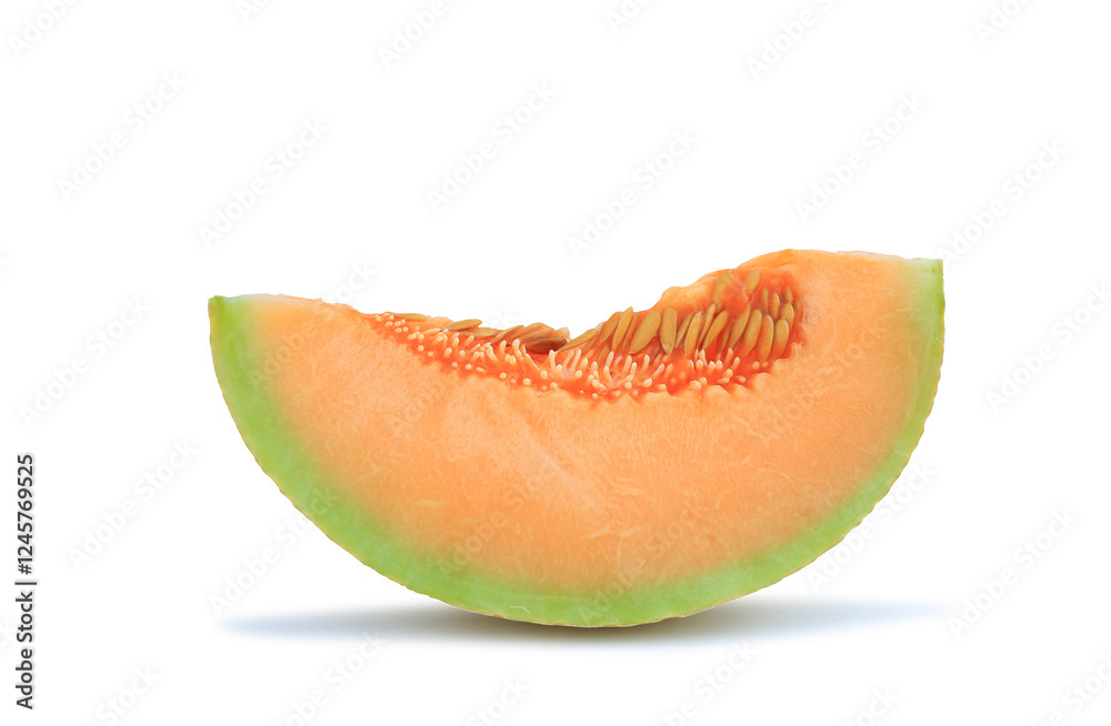 Sliced cantaloupe melon with seeds isolated on white background. Sliced cantaloupe melon with seeds isolated on white background.
