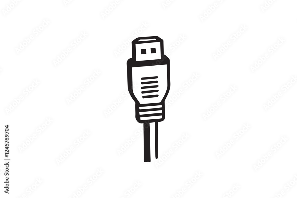 HDMI cable vector silhouette isolated in white background HDMI cable vector silhouette isolated in white background
