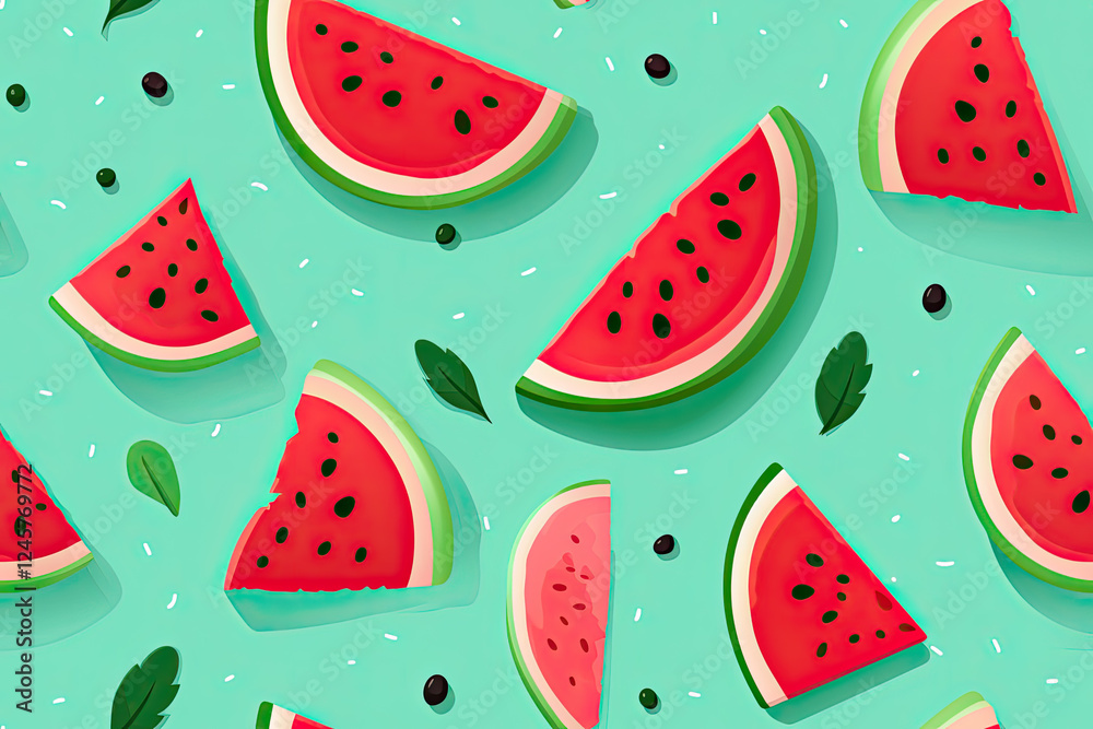 Refreshing Watermelon Summer Pattern Background Refreshing Watermelon Summer Pattern Background