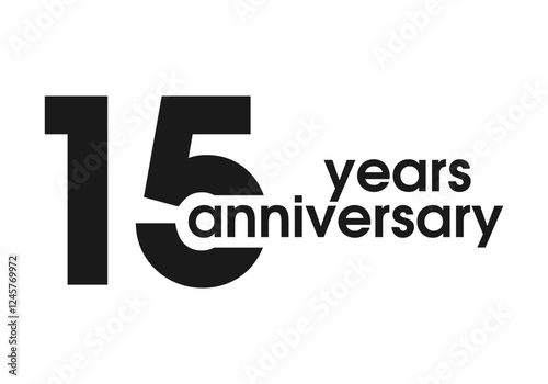15 years anniversary logo, icon or badge. 15th birthday, jubilee celebration, wedding, invitation card design element. Vector illustration.