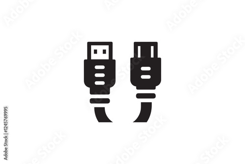 HDMI cable vector silhouette isolated in white background
