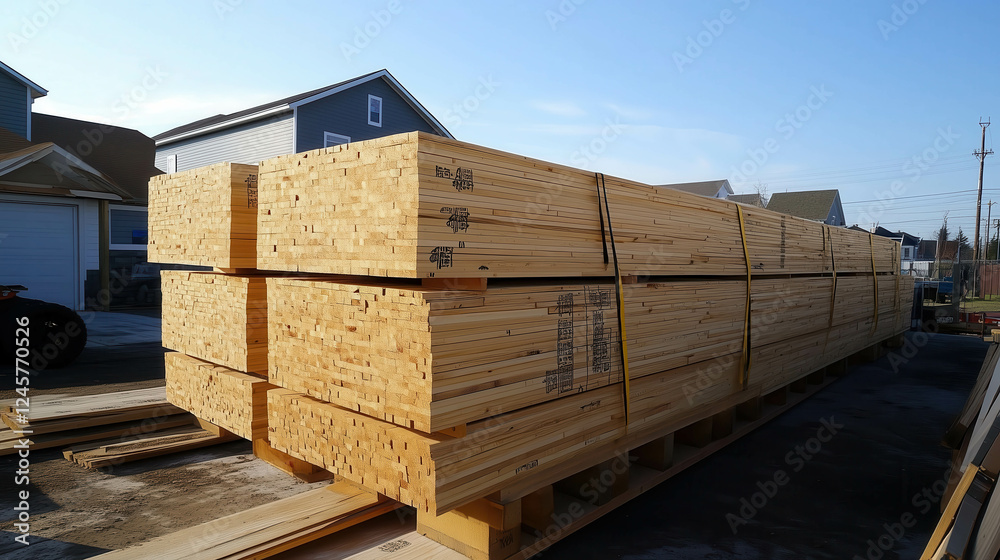 Large stacks of lumber organized for building use Large stacks of lumber organized for building use